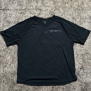 Fox Black Short-Sleeve Henley with Chest Pocket